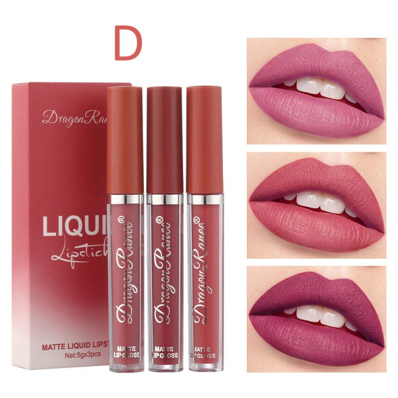 3pcs Velvet Matte Lip Gloss Set - Waterproof & Long-wear